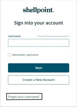 Sign In Screen with Forgot Username link highlighted